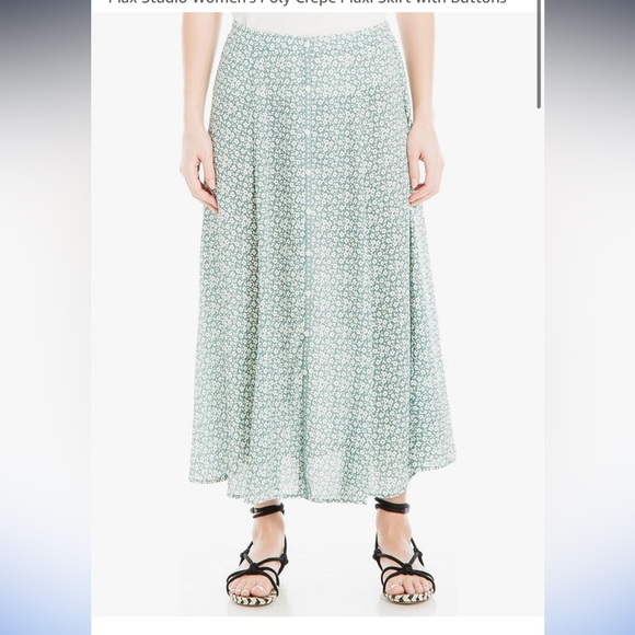 Max Studio Women's Poly Crepe Maxi Skirt with Buttons size large green floral - Picture 1 of 10